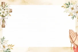 Communion Cross Frame Background for PowerPoint with White Lilies, Praying Hands and Gold Leaves