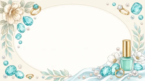 Gemstone Jewelry Frame Background for PowerPoint with Aqua Gems, Pearls, Gold Rings and Mint Nail Polish Gemstone Jewelry Frame Background for PowerPoint with Aqua Gems, Pearls, Gold Rings and Mint Nail Polish