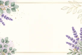 Lavender Frame Background for Google Slides with Eucalyptus Leaves and a Thin Gold Double Border