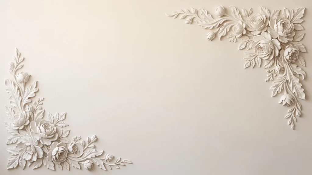 Elegant White Floral Background For PowerPoint With Sculpted Corners
