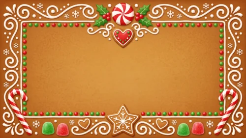 Gingerbread Christmas Frame Background for PowerPoint with Candy Canes