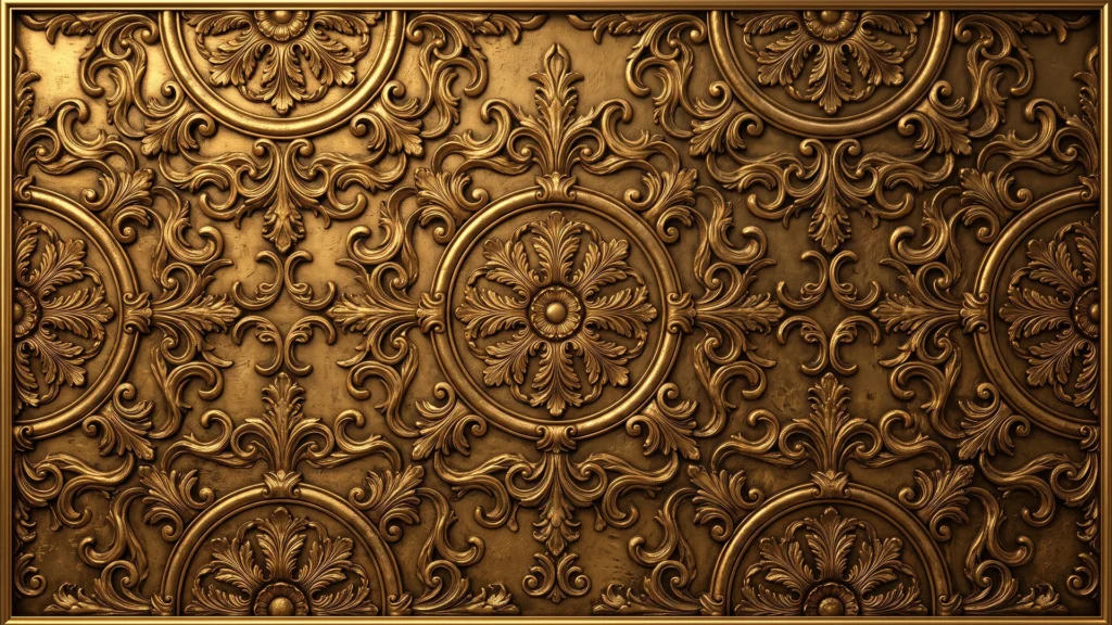 Gold Ornate Background for PowerPoint with Carved Baroque Medallions and a Thin Gilded Border