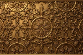 Gold Ornate Background for PowerPoint with Carved Baroque Medallions and a Thin Gilded Border