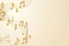 Gold Music Notes Background for PowerPoint with a Swirling Staff on Cream
