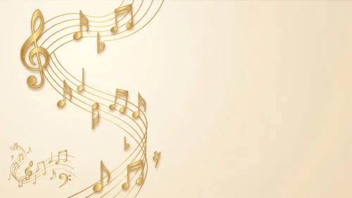 Gold music notes background for PowerPoint with embossed gold notes and a treble clef on a swirling staff over a warm cream page