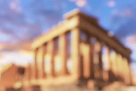 Greece Background For PowerPoint With A Blurred Parthenon Under A Blue Sunset Sky