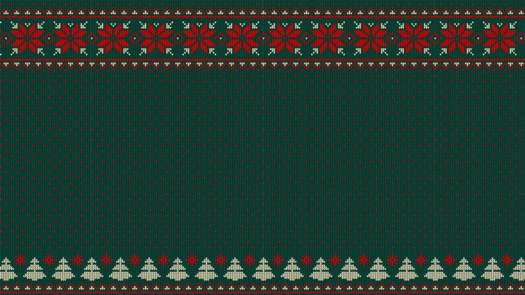 Christmas Sweater Background For PowerPoint In Forest Green With Red Snowflake Knit Band