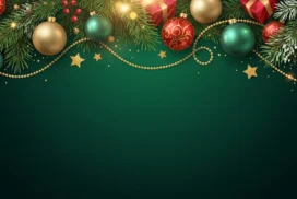 Christmas Border Background For PowerPoint With Gold And Red Ornaments On Dark Green