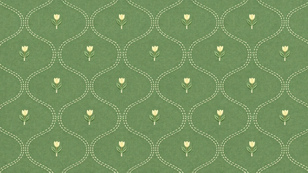 Green Floral Pattern Background for PowerPoint with Stitched Tulip Damask