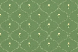 Green Floral Pattern Background for PowerPoint with Stitched Tulip Damask