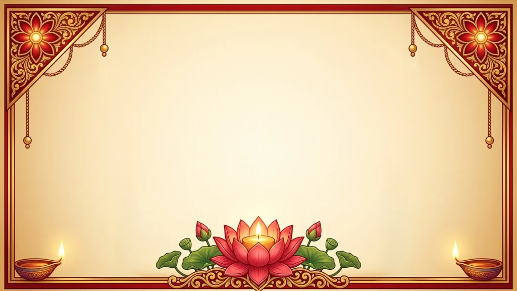 Diwali Background for PowerPoint with Lotus, Diya Lamps and Ornate Gold Corners