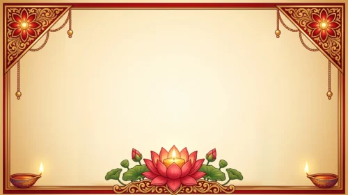 Diwali Background for PowerPoint with Lotus, Diya Lamps and Ornate Gold Corners Diwali Background for PowerPoint with Lotus, Diya Lamps and Ornate Gold Corners