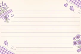 Lavender Lined Paper Background For Google Slides With Gingham Corners And Washi Tape