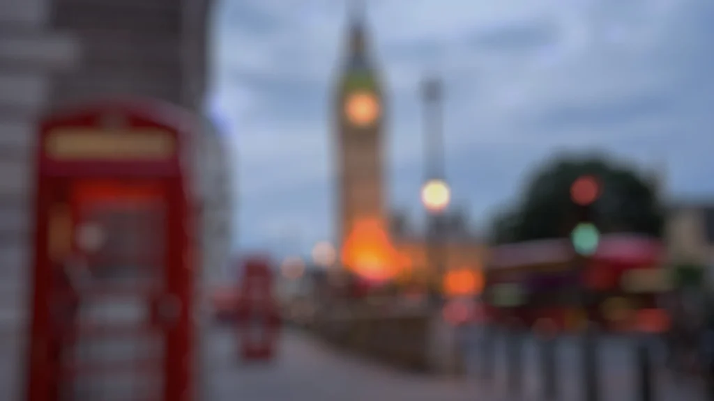 London Background for PowerPoint with Big Ben and a Red Phone Booth