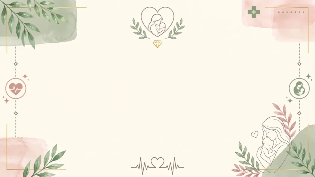 Medical Baby Frame Background for Google Slides with a Mother and Child Heart Icon and Sage Blush Watercolor