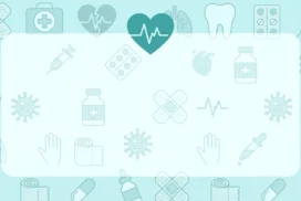 Medical Background for PowerPoint with a Teal Heartbeat Icon, Faded Health Icon Border and White Panel