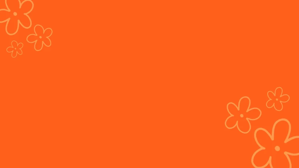 Orange Background for PowerPoint in Flat Tangerine with Hand-Drawn Outline Flowers in Two Corners