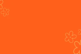 Orange Background for PowerPoint in Flat Tangerine with Hand-Drawn Outline Flowers in Two Corners