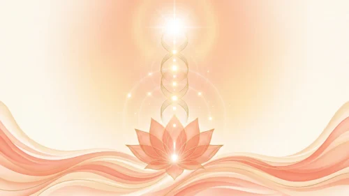 Spiritual Lotus Background for PowerPoint with a Peach Lotus, Glowing Chakra Column and Silk Waves Spiritual Lotus Background for PowerPoint with a Peach Lotus, Glowing Chakra Column and Silk Waves