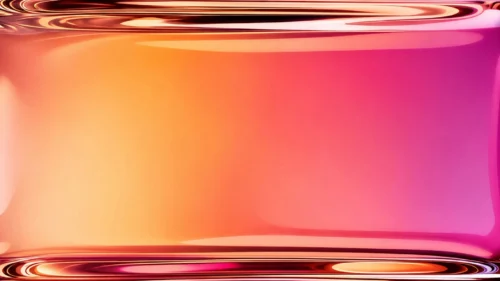Orange pink gradient background for PowerPoint with a glossy liquid glass panel fading from orange gold to magenta pink and rippled chrome edges