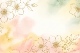 Watercolor Floral Background For PowerPoint With Peach And Sage Washes And Gold Outline Blossoms