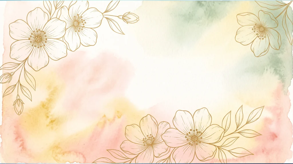 Watercolor Floral Background For PowerPoint With Peach And Sage Washes And Gold Outline Blossoms