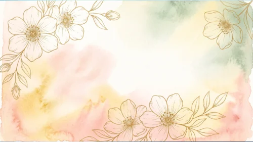 Watercolor Floral Background For PowerPoint With Peach And Sage Washes And Gold Outline Blossoms Watercolor Floral Background For PowerPoint With Peach And Sage Washes And Gold Outline Blossoms