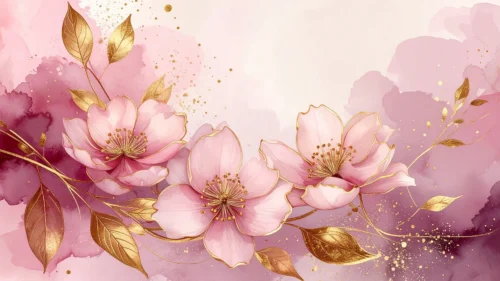 Pink Gold Floral Background for PowerPoint with Gold-Rimmed Blossoms and Mauve Watercolor Pink Gold Floral Background for PowerPoint with Gold-Rimmed Blossoms and Mauve Watercolor