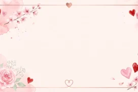 Pink Hearts Frame Background for PowerPoint with a Rose Gold Line Border and Watercolor Rose