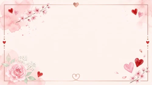 Pink Hearts Frame Background for PowerPoint with a Rose Gold Line Border and Watercolor Rose Pink Hearts Frame Background for PowerPoint with a Rose Gold Line Border and Watercolor Rose