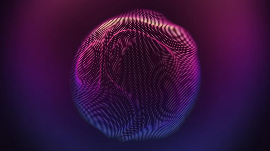 Pink Particle Sphere Background for PowerPoint with a Glowing Purple Dot Mesh
