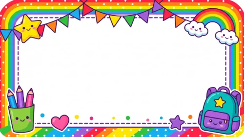 Rainbow School Frame Background for PowerPoint with Backpack