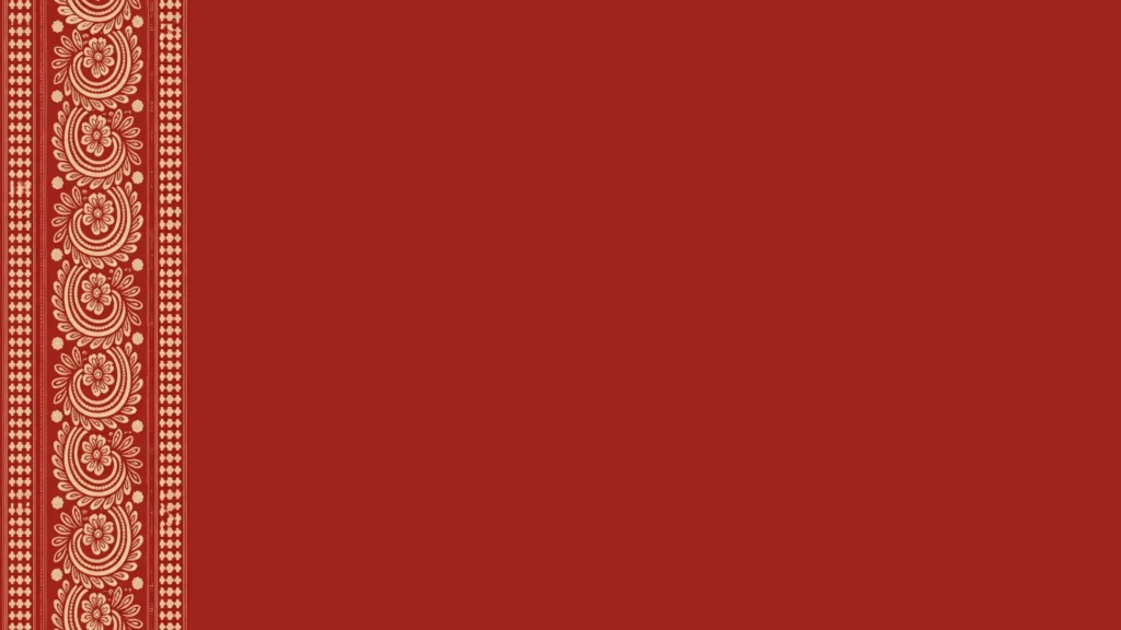 Red Ornate Paisley Border Background for PowerPoint with a Cream Side Band on Brick Red