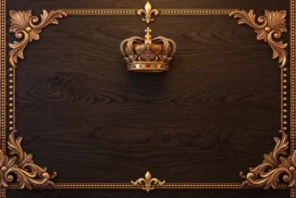Royal Wood Crown Ornate Frame Background for PowerPoint with Gold Filigree Corners