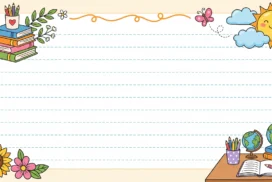 School PowerPoint Background For Kids With Handwriting Lines And A Sunflower Globe Desk