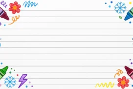 School Notebook Background For PowerPoint With Ruled Lines And Corner Crayons
