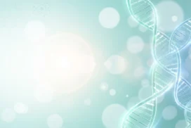 Science Background for PowerPoint in Pale Teal with DNA Helices and a Soft Bokeh Glow