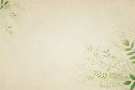 Vintage Botanical Background for PowerPoint with Green Leaf Sprigs on Beige Linen Paper