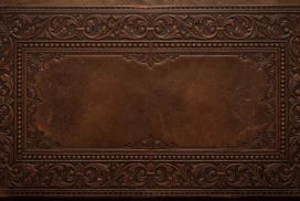 Vintage Carved Leather Frame Background for PowerPoint with Embossed Scroll Borders
