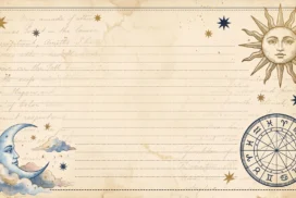 Vintage Celestial Background for PowerPoint with a Sun Face, Crescent Moon and Zodiac Wheel
