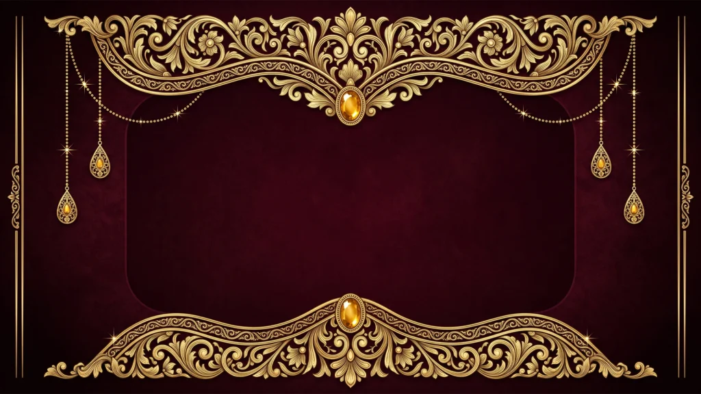 Vintage Theater Frame Background for PowerPoint with Burgundy Velvet and Gold Filigree Valance