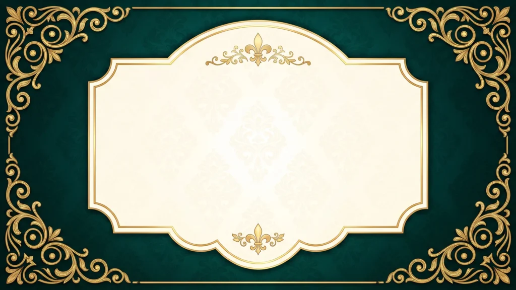 Vintage Green Gold Frame Background for PowerPoint with a Cream Fleur-de-Lis Cartouche