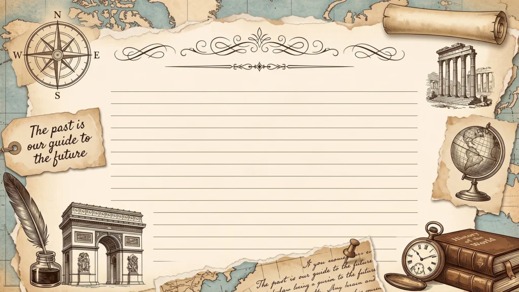 Vintage History Frame Background for PowerPoint with Map and Globe