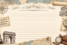 Vintage History Frame Background for PowerPoint with Map and Globe