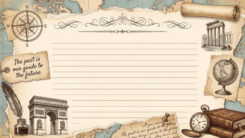 Vintage History Frame Background for PowerPoint with Map and Globe