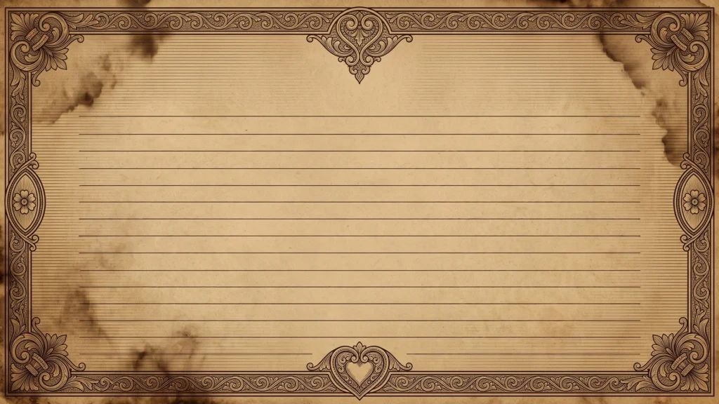 Vintage Lined Paper Frame Background for PowerPoint with Ornate Heart Crests
