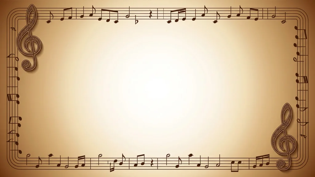 Vintage Music Frame Background for PowerPoint with Sepia Staff and Treble Clefs