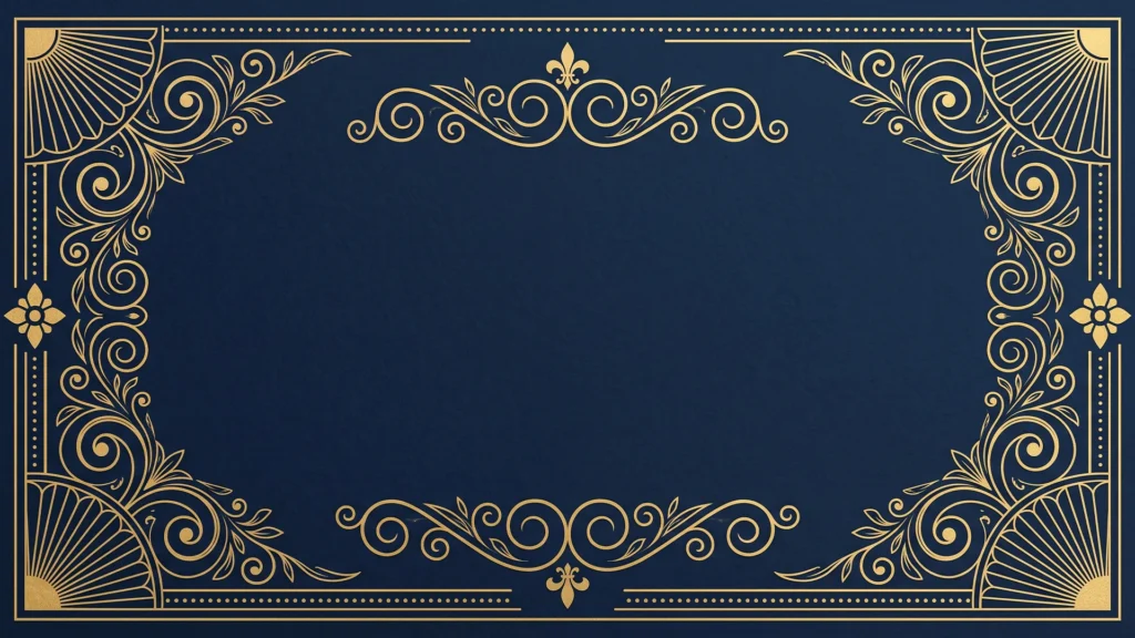 Vintage Blue Gold Frame Background for PowerPoint with Fan Corners