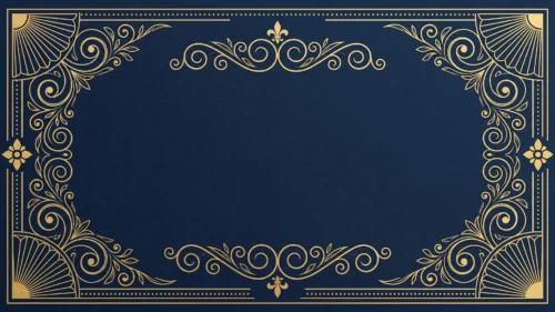 Vintage Blue Gold Frame Background for PowerPoint with Fan Corners
