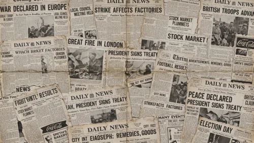 Vintage Newspaper Background for PowerPoint with Overlapping Gray Headline Pages and Folds Vintage Newspaper Background for PowerPoint with Overlapping Gray Headline Pages and Folds